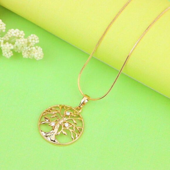 "Elegant Tree of Life Rose Gold Pendant with Crystal Accents, XPPT1197 - Picture 2 of 13